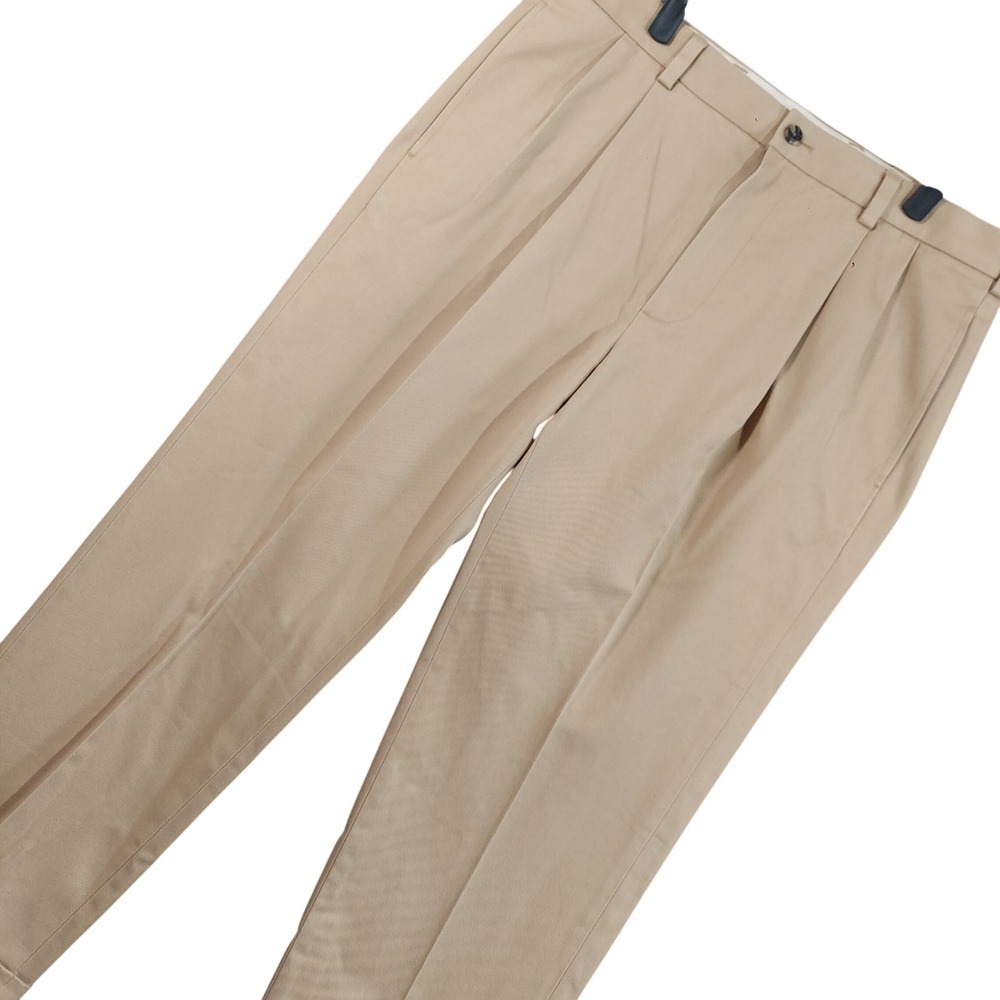 Brooks Brothers Advantage Chino Elliot Men 35x29 Tan Pleated Cuffed Pants - Picture 1 of 10